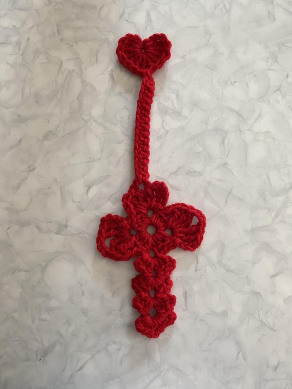 Cross with Heart Bookmark Crochet Pattern