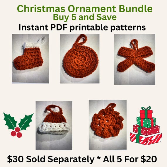 Christmas Ornament Bundle / Instant pdf download for all 5 patterns