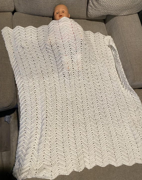 Crochet Ripple Baby Blanket White