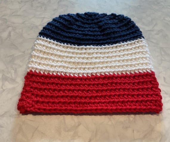 Patriotic handmade crochet adult soft beanie