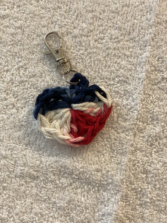 Crochet Patriotic Heart Keychain