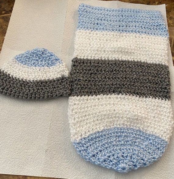 Blue Baby Boy Swaddle and Hat Pattern