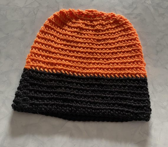 Orange and Black handmade crochet soft beanie