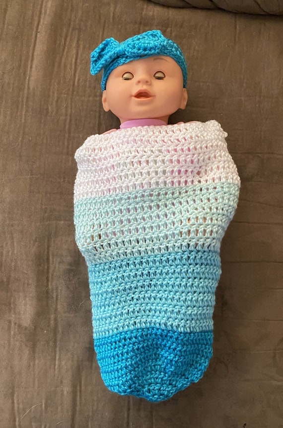 Aquarius Baby Swaddle/Cocoon and Headband Crochet Pattern