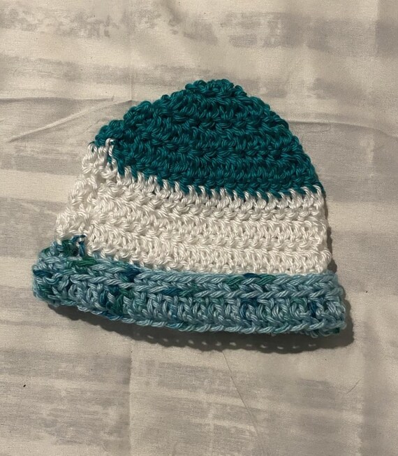 Blue Green  Speckled Baby Beanie Crochet Pattern