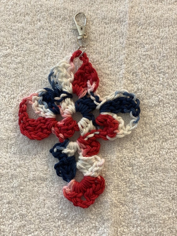Crochet patriotic cross keychain