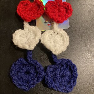Red, White & Blue Crochet Triple Heart Earrings