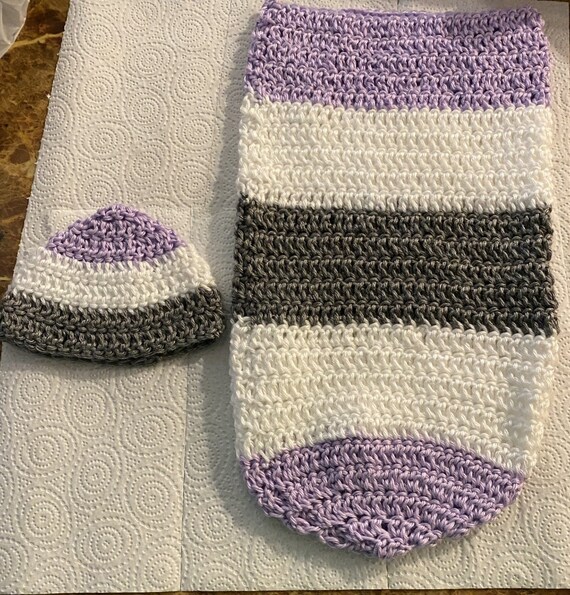 Purple Crochet Baby Swaddle and Hat Pattern