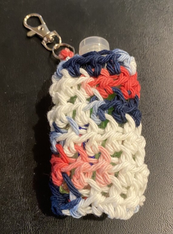 Crochet patriotic sanitizer holder keychain