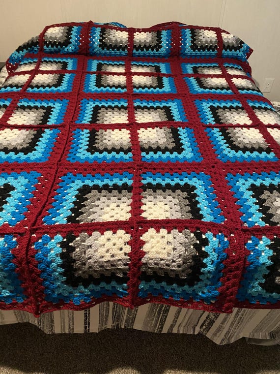 Large Granny Afghan Blue Crochet Pattern