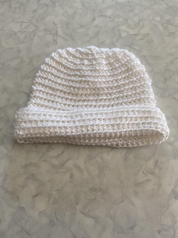 Handmade White Crochet Adult Beanie