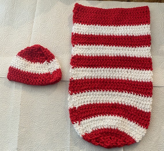 Candy Cane Crochet Baby Swaddle and Hat Pattern