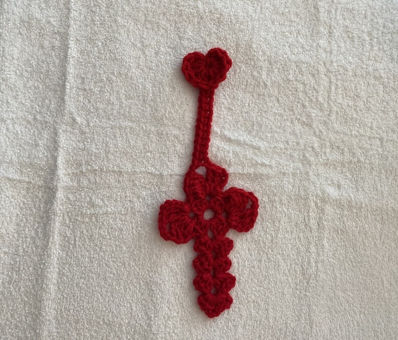 Cross crochet bookmark with heart