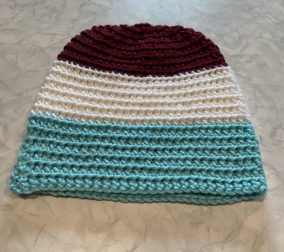 Blue and Burgundy Adult Soft Beanie