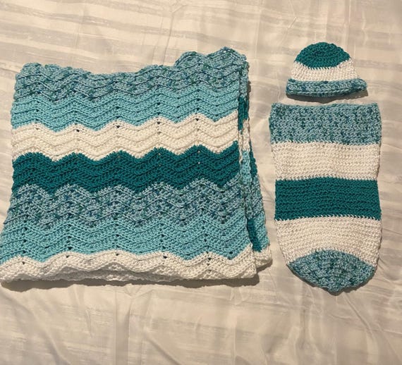 Blue Green Speckled Baby Bundle Gift Set Crochet Pattern