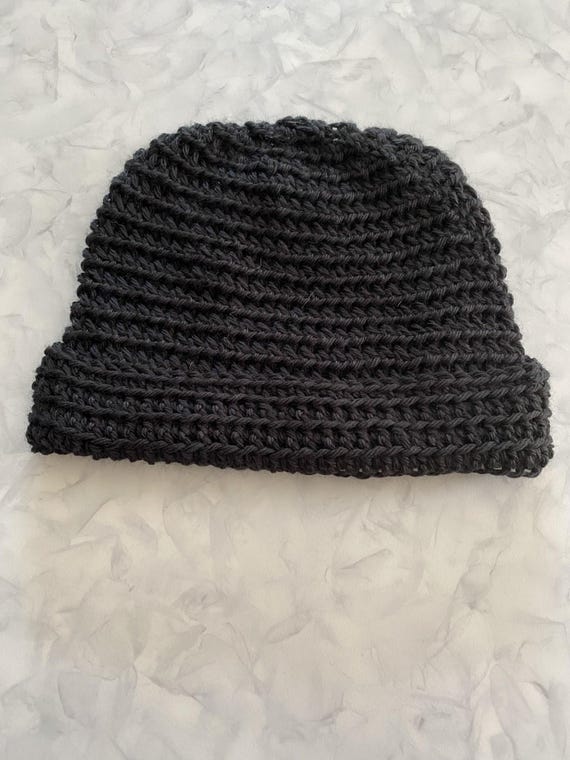 Handmade Black Crochet Soft Adult Beanie