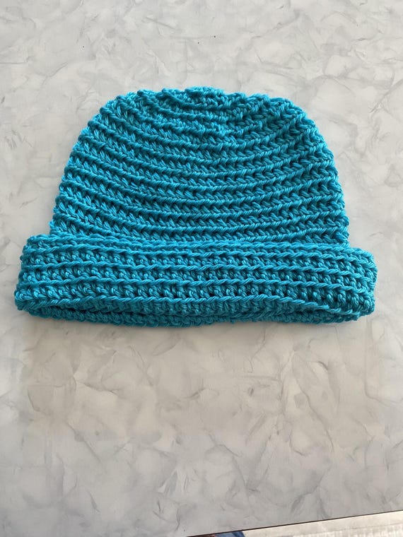 Handmade Blue Crochet Adult Soft Beanie
