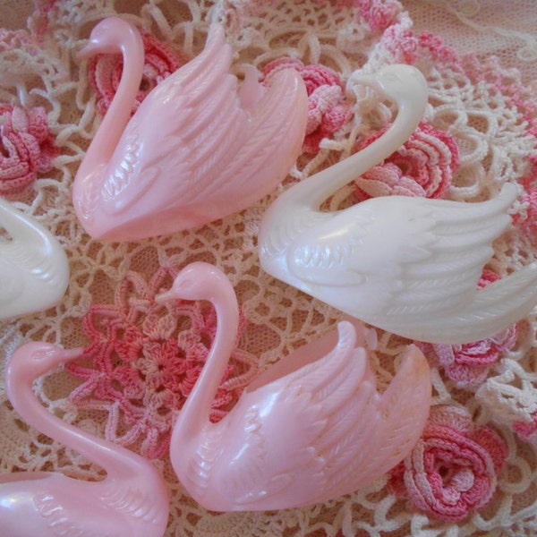 6 sweet vintage pink and white swan party favor nut cups, 1950s plastic, 3 pink, 3 white, set of 6, vintage party table favors