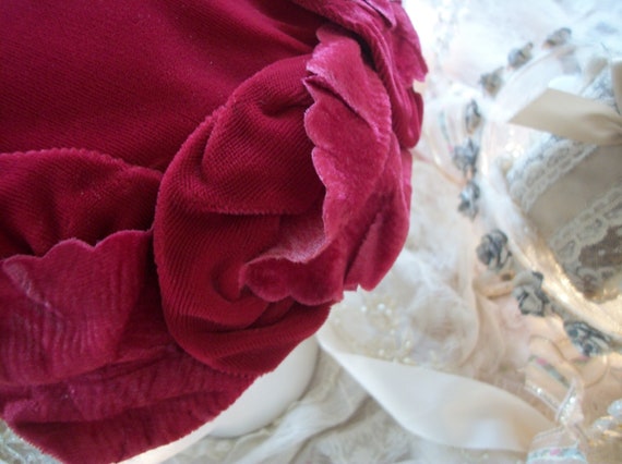 vintage velvet ladies dress hat, rich, deep pinky… - image 3