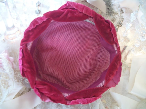 vintage velvet ladies dress hat, rich, deep pinky… - image 6