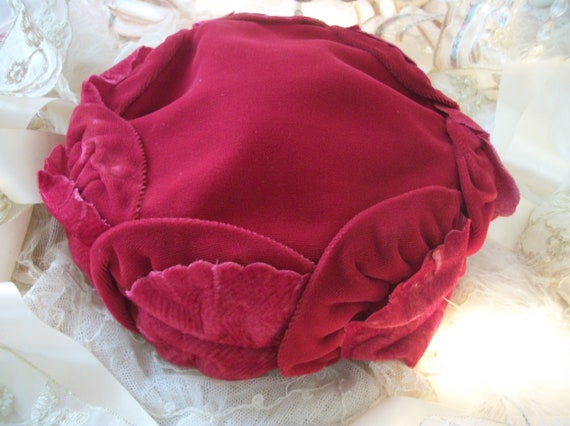 vintage velvet ladies dress hat, rich, deep pinky… - image 4