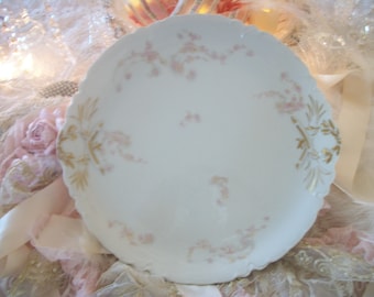 RARE 12" antique large haviland & co round platter, pale pink roses, pink and white china, imperfect ONE small CHIP, please read description