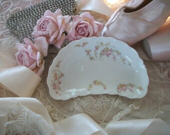 true antique haviland and co china bone dish, delicate pink and white china, limoges, france