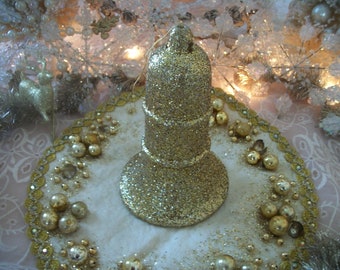 vintage 6'' tall gold glittered bell ornament, charming holiday décor, crafts, 5 available