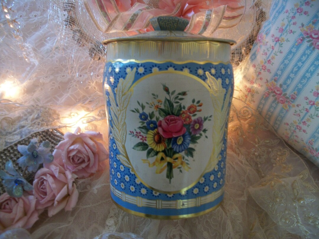 Antique Decorative Tea Tin Caddy England Cheerful Blue and Etsy