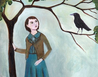 Art Print, Sister Crow, crow, nature, woman's art, fairytale