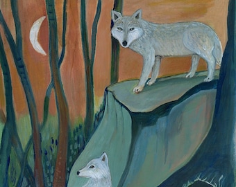 Art Print, Wolves on the Isle, wolf, wilderness, animals in nature, wall decor