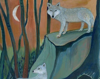 Greeting Card, Wolves on the Isle, wolf, moonlight, animals in nature