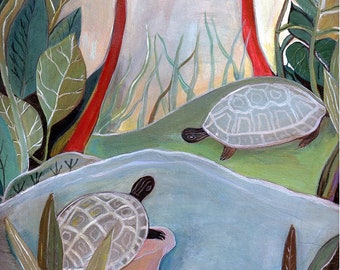 Greeting Card, Turtle Island, nature, landscape, turtles, folk art