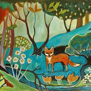 Fox Art Print, Folkloric Fox,  Woodland Fine Art (8x10)