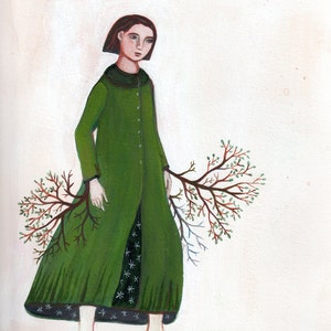 Carte de voeux, nouvelle croissance, art féminin, bois, nature