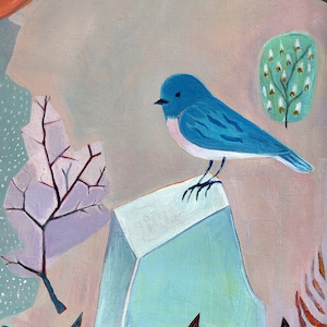 Art Print, Bluebird, fine art, wall decor, bird, contemporary art, whimsical art