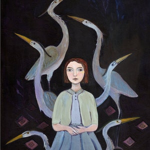 Greeting Card, Siege of Herons, woman, birds, herons, mysterious, nature spirit, women's art