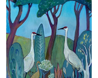 Art Print, Sandhill Cranes, family, birds, wildlife