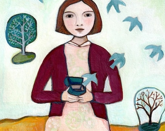 Greeting Card, Release, bluebirds, woman's art, transformation