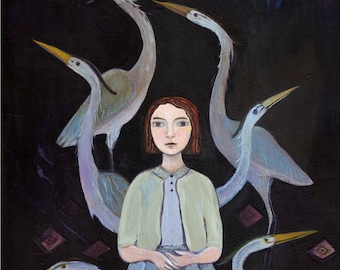 Bird Art Print, A Siege of Herons, birds, women's art, nature lover