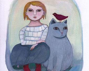 Art Print, Emi's Cat, cats, pet, children's art, nursery art