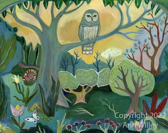 Barred Owl Greeting Card: Whimsical Folk Art