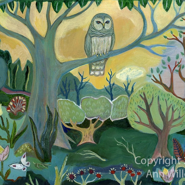 Art Print, Owl, Fairytale Art Print, Whimsical Art, folk art, barred owl, wall decor