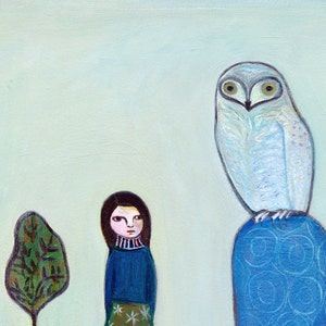 Art Print, The Encounter, owl, girl, children, nursery art immagine 2