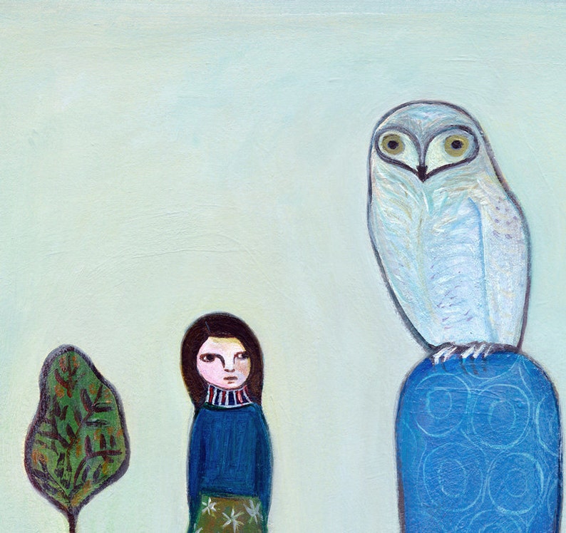 Art Print, The Encounter, owl, girl, children, nursery art immagine 2