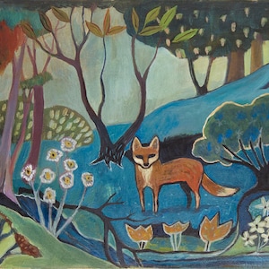 Fox Print, Folkloric Fox, fox, woods, folk art, wall decor, folktales