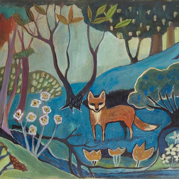 Fox Greeting Card, Folkloric Fox, fox, woods, folk art, folktales