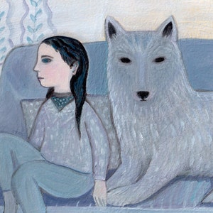 Art Print, Blue Wolf, ContemporaryArt, Dog lover, 8''x 10"