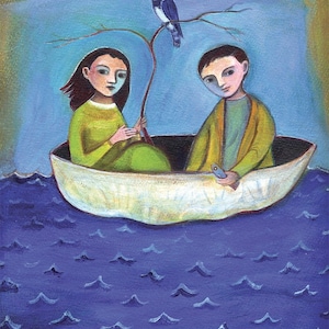 Carte de voeux, coquillage, oiseau, voile, romance, mariage, amitié