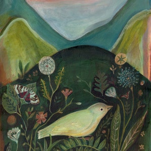 Carte de voeux, De près et de loin, oiseaux, nature, ornithologie, art populaire